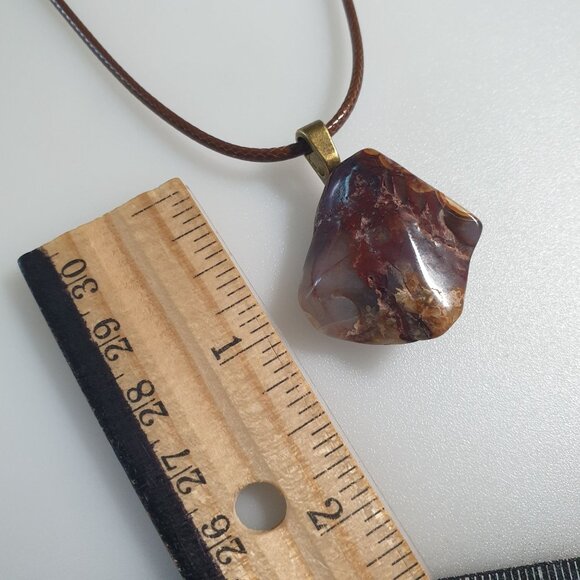 Rustic Agate Stone Pendant Necklace Adjustable Leather Cord Boho Beach Core - Picture 2 of 6